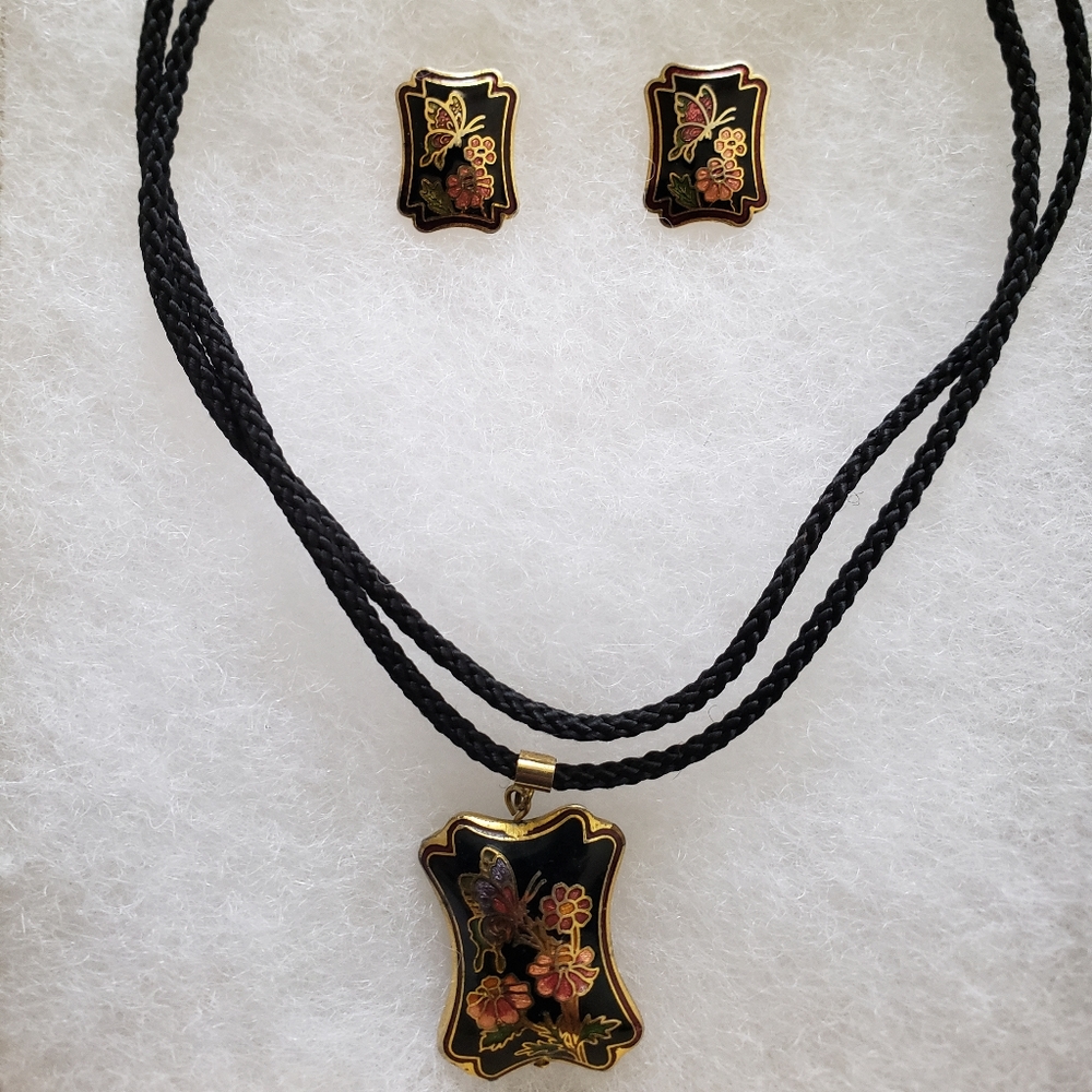 Vintage Butterfly & Flower Necklace & Earrings